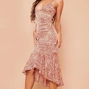 Red Leopard Print Frill Hem Midi Dress by Pretty Little Thing
